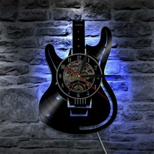 Musical Guitar Vinyl Led Wall Clock Color Change Decorative Home Vintage Gift