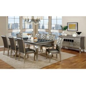 Furniture of America Tily Gold 9-piece Dining Table with Leaf Set Includes 1 dining table 8 side chairs 1