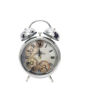 Madame Argent alarm moving cogs bedside clock - silver