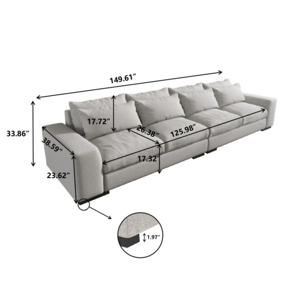 Contemporary Down sofa -Overstuffed Modular Sofa with SLinen Fabric Upholstery sofa, Seating for 4, Grey 6