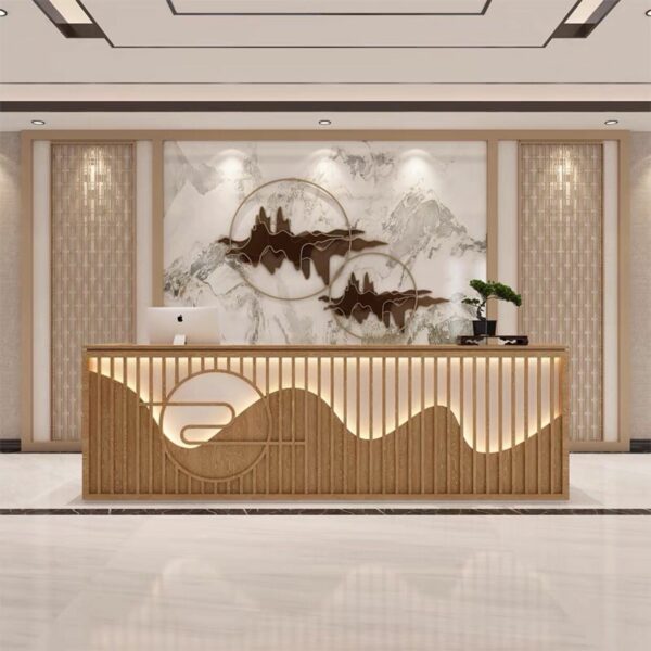 New Chinese-style cash register retro solid wood restaurant teahouse travel agency famous hotel reception desk custom bar table 5