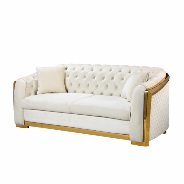 White button tufted velvet three-seat sofa living room sofa with metal legs living room home furniture 2