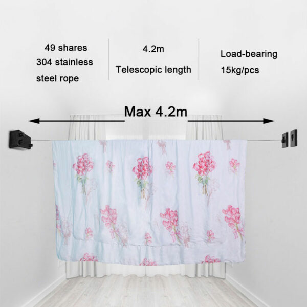 DOOKOLE Retractable Clothesline Laundry Line with Adjustable Stainless Steel Double Rope,Wall Mounted Space-Saver Drying Line 3