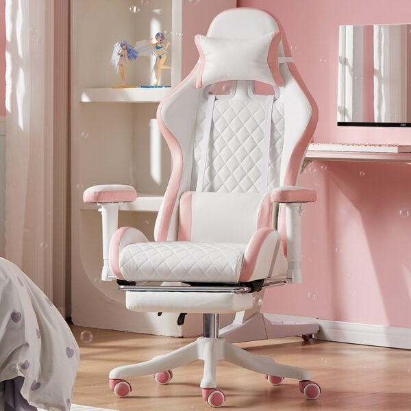 New Chairs Pink Gaming Chair Ergonomic Leather Chair Girls Home Office Comfortable Game Swivel Chair Gamer Live Computer Chair 3