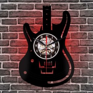 Musical Guitar Vinyl Led Wall Clock Color Change Decorative Home Vintage Gift