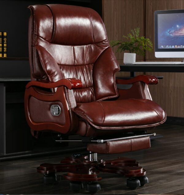 Leather boss chair home business office chair reclining lift massage armchair solid wood swivel chair 1