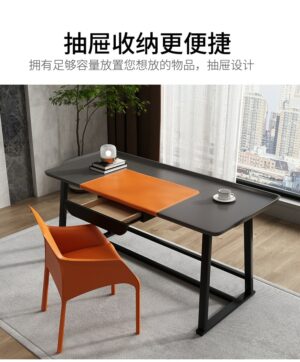 Simple and stylish solid wood desk Italian minimalist saddle leather writing desk home modern net red desk chair 2