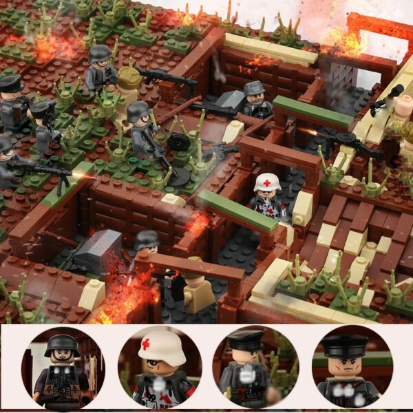 1800PCS WW2 Military War German Figures Trench Ruins Building Blocks Soldiers Gun Weapons Accessories MOC Bricks Kids Toys 1