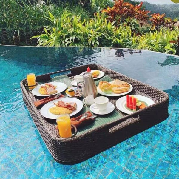 Rattan Tray Nordic Fruit Storage Plate Handmade Water Swimming Accessories Pool Drink Cup Stand Float Party Beverage Mattresses 5