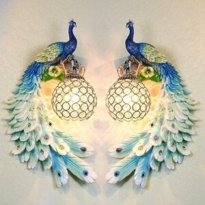 45*26Cm european style led color peacock wall lamp resin crystal decorative wall lamp for living room ais