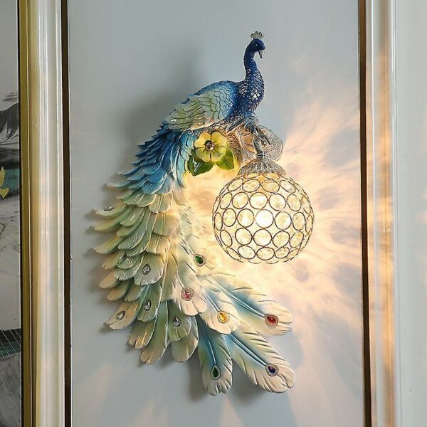 45*26Cm european style led color peacock wall lamp resin crystal decorative wall lamp for living room ais