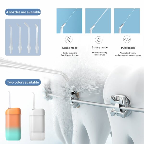 ZK20 Water Flosser Cordless Portable Oral Irrigator Dental Teeth Cleaner with 3 Modes 4 Jets Powerful Cleaning 200ML Water Tank 3