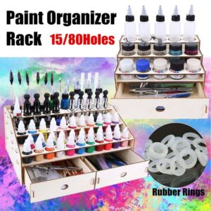 3 Layers Wooden Pigment Bottle Drawer Drawing Storage Organizer Color Paint Ink Brush Stand Rack Modular Holder 80 Holes 1