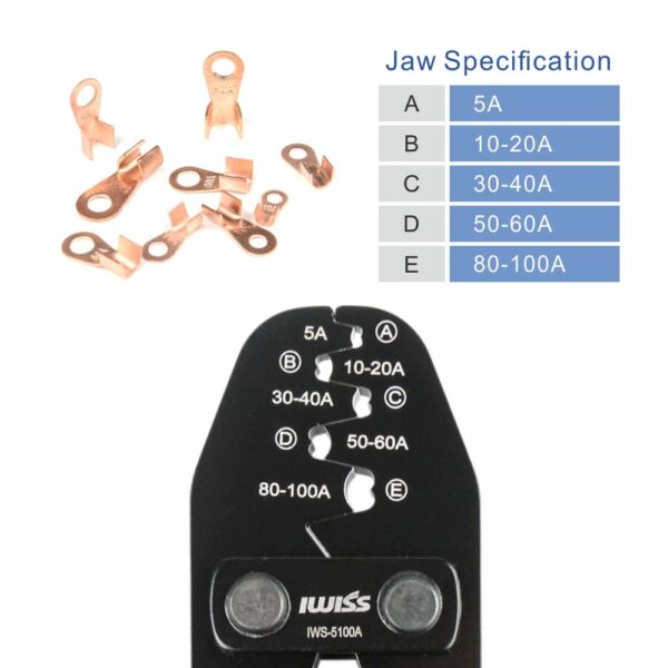 IWISS IWS-5100A Battery Lugs and Open Barrel Connectors Crimping Tools works with Wire AWG 16-4 4