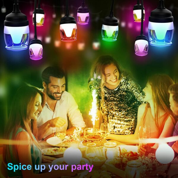 Color Changing String Lights Outdoor,Waterproof Party Lights with APP Control,Sync to Music,Hanging Dimmable RGB Lights Backyard 6