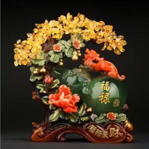 Feng shui Resin gourd Figurines Lucky Money Tree Ornaments Chinese Sculpture Crafts Desktop Art Home Office Decoration 1