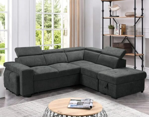 Woven Fabric Sleeper Sectional Sofa - Dark Grey Sofa set Living Room Furniture Large Sofa Convertible Sofa 4