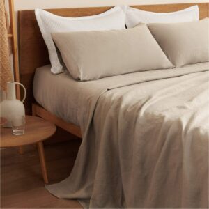 Linen Sheets Set King Size Linen Bed Sheets Deep Pocket Sheets Breathable Bedding Set Washed French Linen Sheet 2