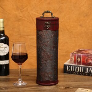 Vintage Red Wine Box Wooden Antique Packaging Gift Box Grape Cylinder Pattern Three-dimensional and Delicate 1