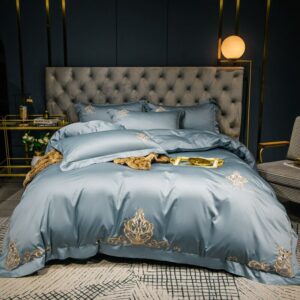 cotton Bedding Set Embroidered solid color duvet cover bed linen wedding hotel pillowcases fitted sheet flat sheetl 2