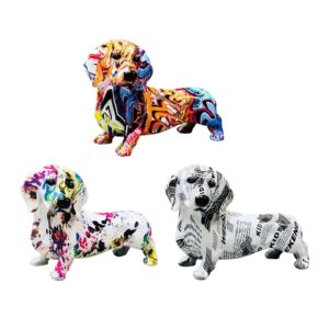 Resin Animal Dog Statue Ornament Creative Graffiti ,10x4x6.7inch for Living Room Standing Collectible Home Office Decor Modern 1