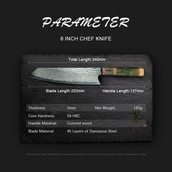 8 Inch Chef Knife 67 Layers VG10 Damascus Steel Kitchen Knives Stabilized Colored Wood Handle Professional Japanese Knife 3