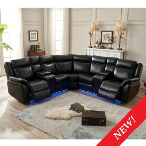 Faux Leather Upholstered Power Curved Living Room Chaise Reclining Sectional Power reclining Sectional W/LED strip 1