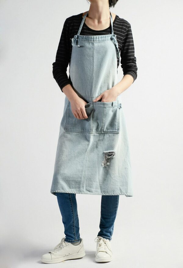 Cotton Denim Aprons,Japanese Korean Gardening Coffee Shop Kitchen Painting Restaurant Stylish Design Florist Jeans Apron 6