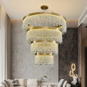 Modern Luxury Golden Crystal Chandelier Round Indoor Kitchen Island Living Dining Room  Bedroom Lamp LED Home Decoration Light 2