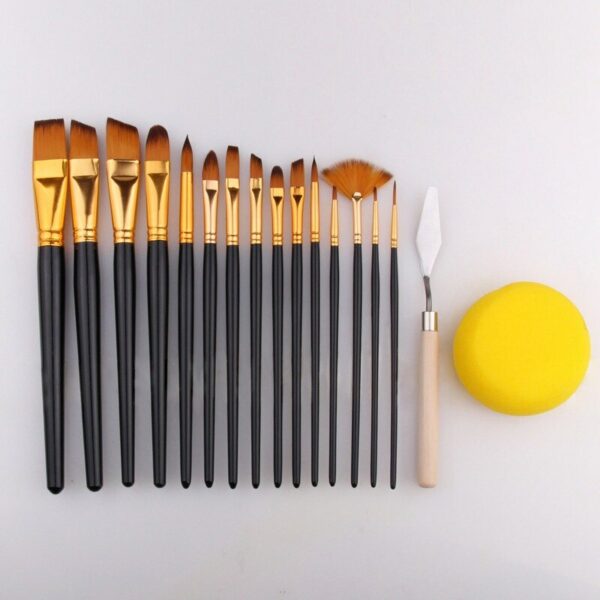 17Pcs Professional Paint Brush Set With Canvas Bag for Watercolor Acrylic Painting Brush Art Supplies Craft Long Wooden Handle 5