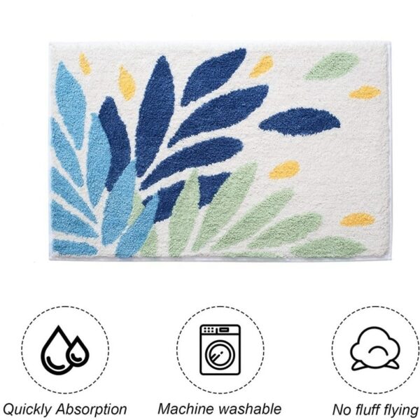 Inyahome Washable Leaves Bath Shower Rug Green and Blue for Bathroom Non Slip Bathtub Decor Mats Super Absorbent Floor Carpet 6