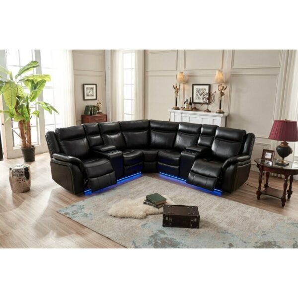 Faux Leather Upholstered Power Curved Living Room Chaise Reclining Sectional Power reclining Sectional W/LED strip 3