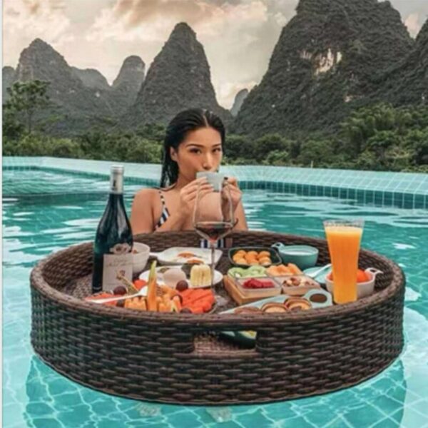 Rattan Tray Nordic Fruit Storage Plate Handmade Water Swimming Accessories Pool Drink Cup Stand Float Party Beverage Mattresses 2