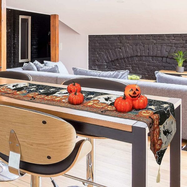 A halloween table runner linen decorative tablecloth with tassels party home table decor lc678 awo93861