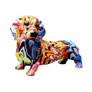 Resin Animal Dog Statue Ornament Creative Graffiti ,10x4x6.7inch for Living Room Standing Collectible Home Office Decor Modern 2