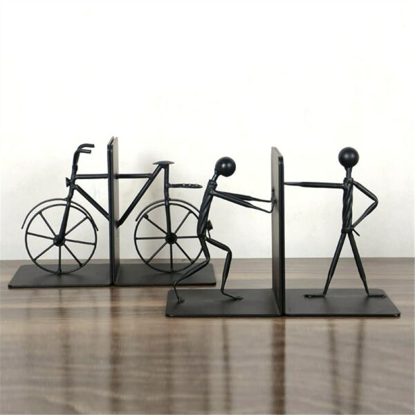 a pair Fashion Human Shape bicycle S Bookshelf Bookends School Office Stationery 3