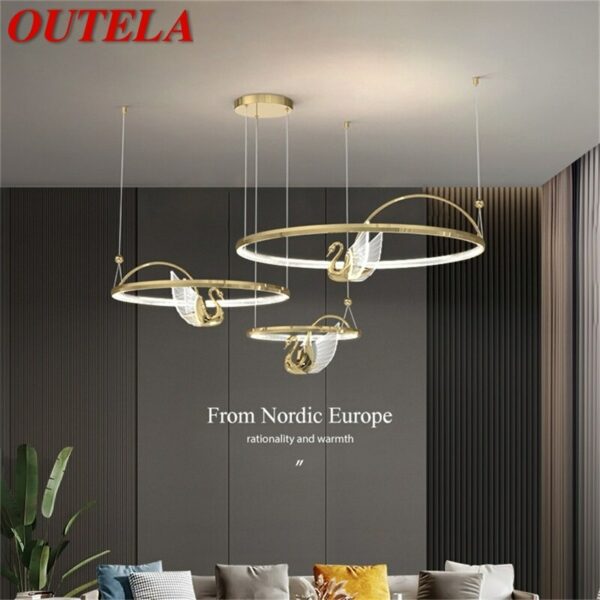 OUTELA Nordic Creative Pendant Light Swan Round Ring Chandelier Lamp for Bedroom Parlor Home Modern Fixtures 1