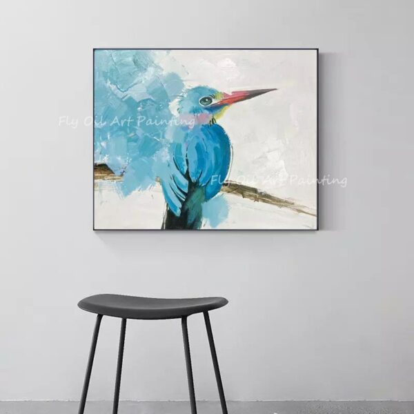 Blue Bird Vivid Animal Picture Large Size 100% Handpainted Cute Picture oil painting for kid's living room office porch decor 5