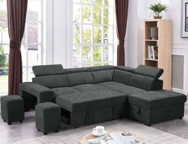 Woven Fabric Sleeper Sectional Sofa - Dark Grey Sofa set Living Room Furniture Large Sofa Convertible Sofa 3