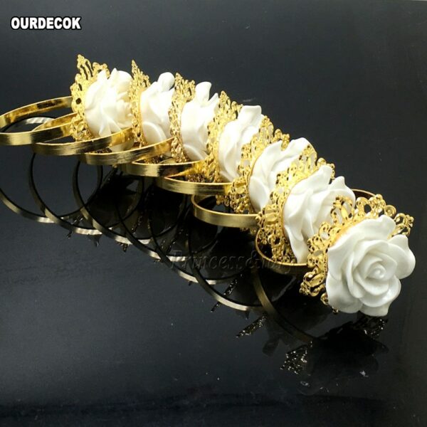 50pcs/lot Many colors Rose Flower Decor Gold Napkin Rings Holder Hoops Romantic Nice Looking Weeding Party Table Decoration 3