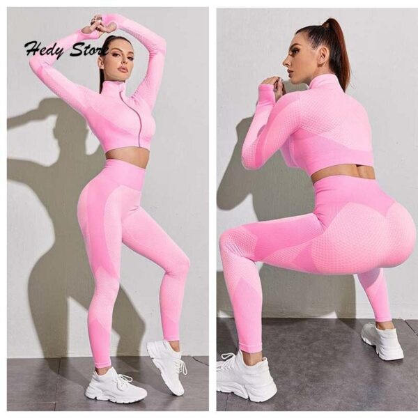 Vital Seamless Set Women Long Sleeve Workout Clothes Fitness Jacket Yoga Tops Gym Leggings Women Activewear Set Sports Suits 3