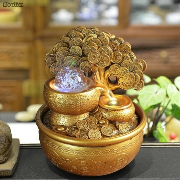 Gold Money Tree Water Fountain Ornaments Feng Shui Transfer Ball Waterscape Office Living Room Desktop Humidification Decoration 4