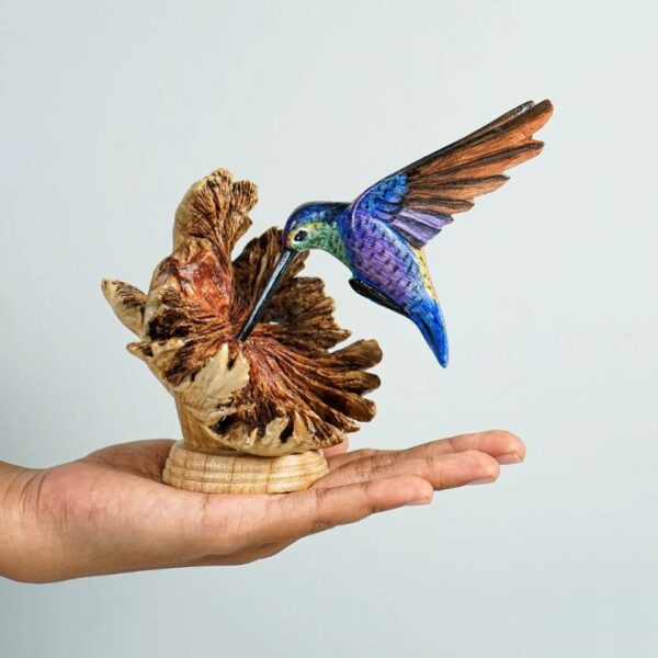 Aqumotic Small Bird Creative Wood Craft Flying Bird Woodpecker Home Office Desk Literary Decoration Wooden Carving 3