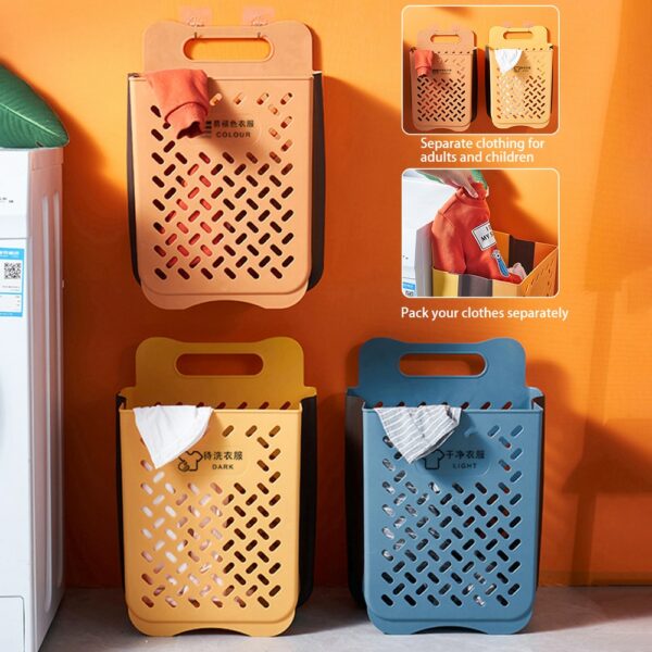 Large Portable Bathroom Folding Dirty Clothes Storage Basket Household Wall Hanging Punch-Free Laundry Basket Put Clothes Bucket 1