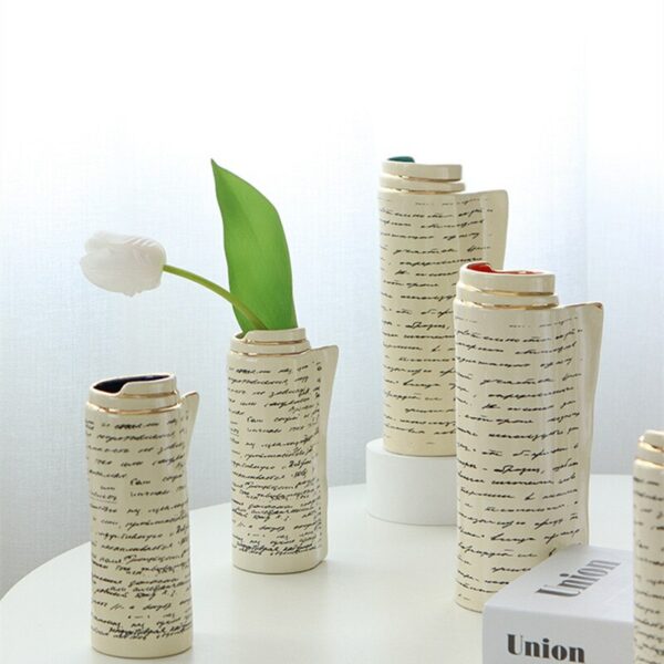 Book-shaped Flower Vase Porcelain Phnom Penh Wording Flower Inserts Decoration Flowerware Ornamens For Office Teacher's Day Gift 6