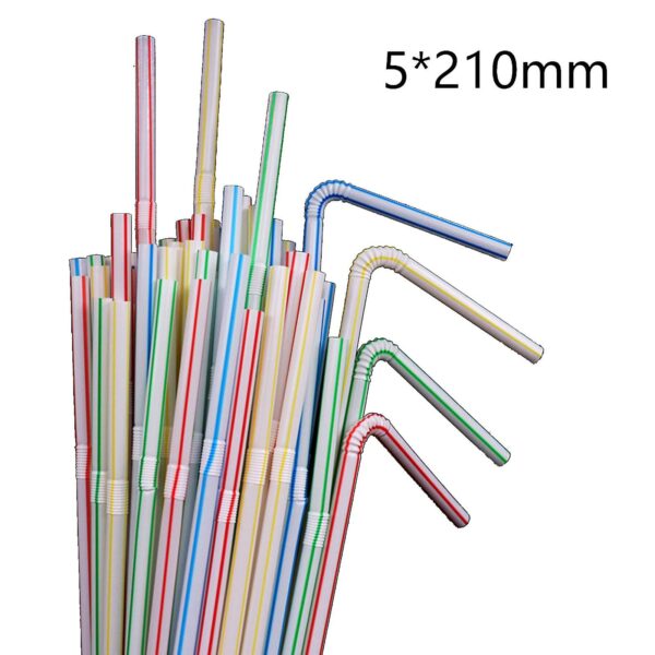 600pcs Disposable Plastic Colorful Straws Flexible Straws For Banquet Bar Drinks