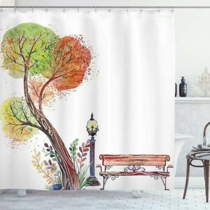 Forest Shower Curtain, Retro In Autumn Park, Fabric Bathroom Decoration Set With Hook 120x180cm