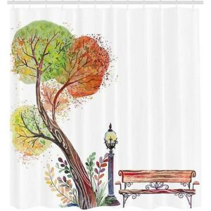 Forest Shower Curtain, Retro In Autumn Park, Fabric Bathroom Decoration Set With Hook 120x180cm