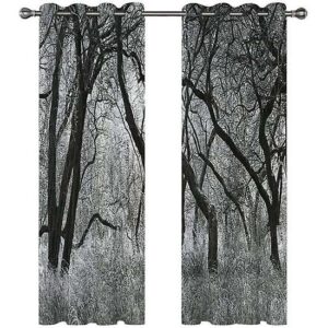 Bedroom And Living Room Blackout Curtain Window Decoration 2 Piece Set 3d Black And White Forest Landscap