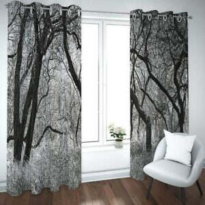 Bedroom And Living Room Blackout Curtain Window Decoration 2 Piece Set 3d Black And White Forest Landscap